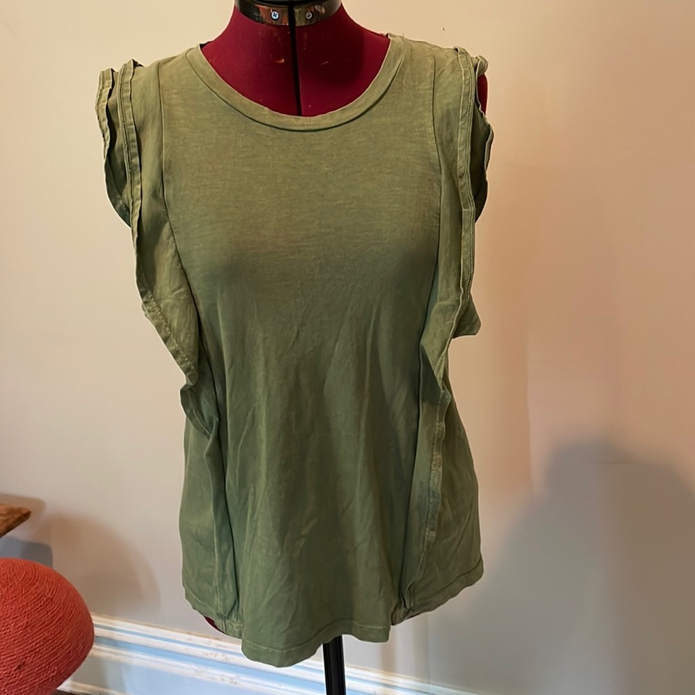 Anthropologie Green Ruffle Top